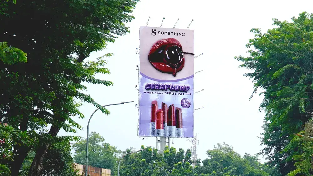 Portrait 8 x 16 m static billboard on Jl. Dr. Saharjo near Kota Kasablanka, South Jakarta, showing a Somethinc campaign above traffic